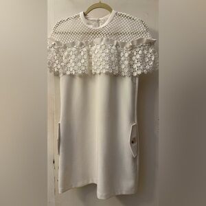 Self-Portrait White Floral Cap Sleeve Mini Dress with Pocket Size US 6